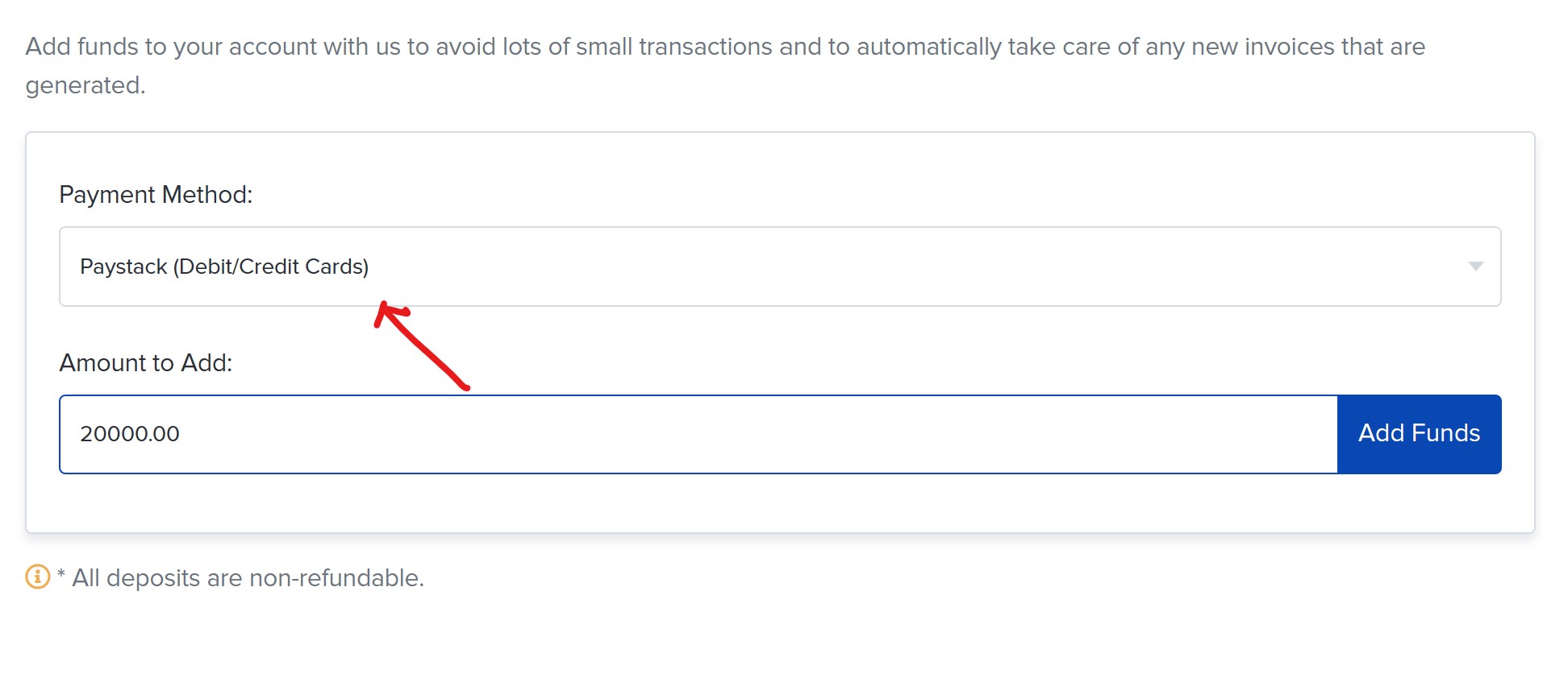 Select Payment method